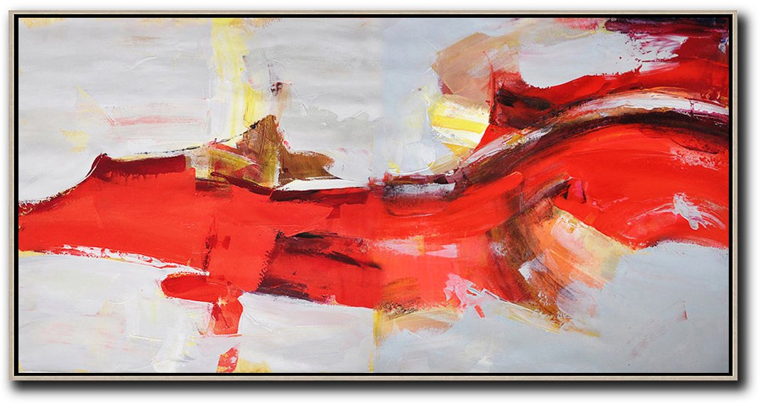 Extra Large Acrylic Painting On Canvas,Horizontal Palette Knife Contemporary Art Panoramic Canvas Painting,Original Art,Red,Grey,Yellow.etc